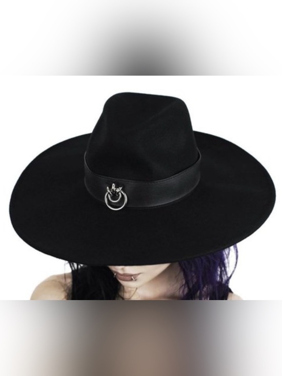 UNIF Accessories - UNIF Black Wide-Brim Fedora with Silver Ring Accent
